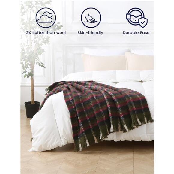 Christmas Plaid Throw Blanket 50x60 Inch Cozy Tassel Decorative Sofa Bed Couch - Picture 2 of 8